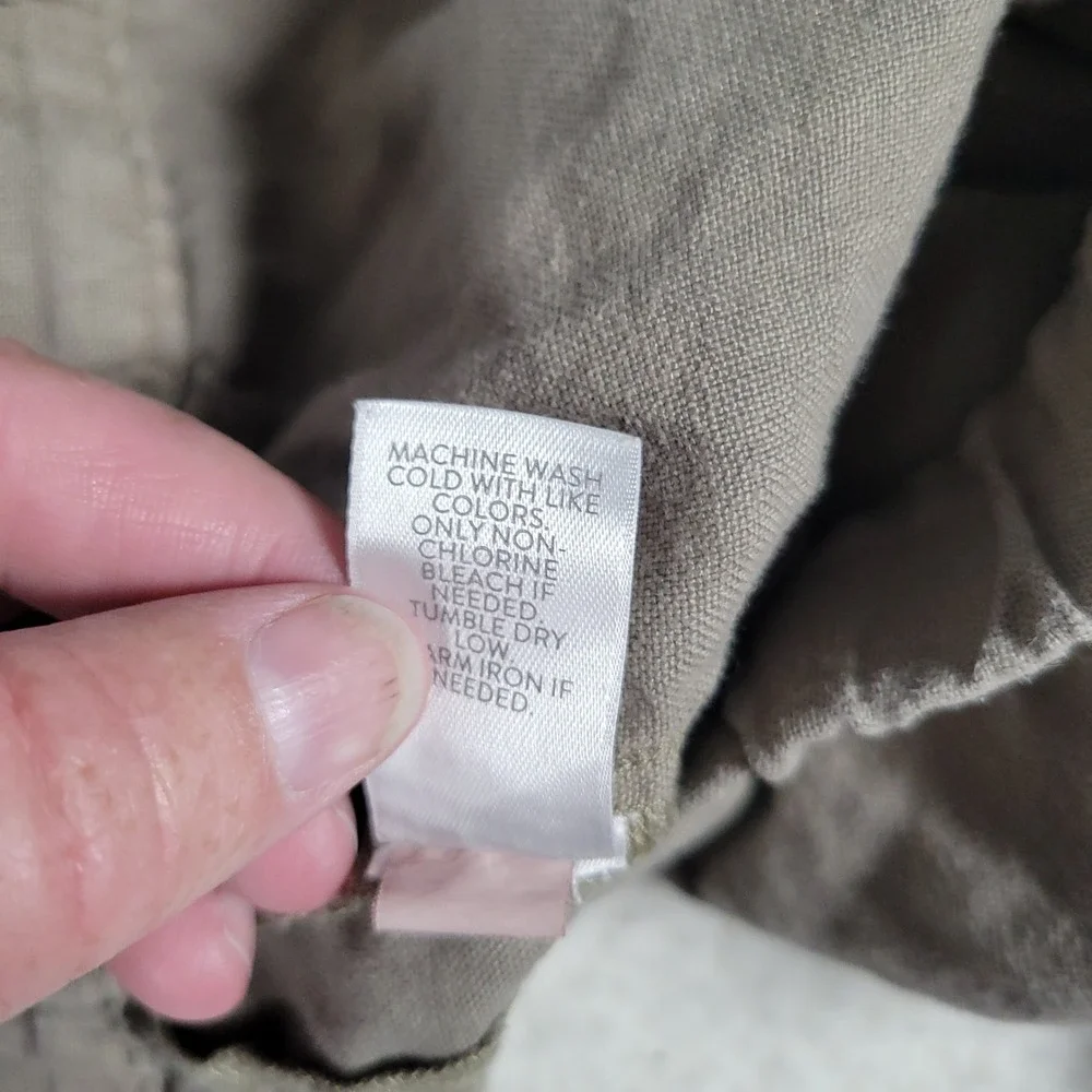 Pure Jill Linen Pants Women Size M Brown Garment Dyed Straight Leg Elastic Waist